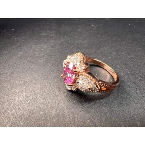 NEW Pink Moissanite lotus ring in rose gold vermeil 925 size 6 - Picture 6 of 12